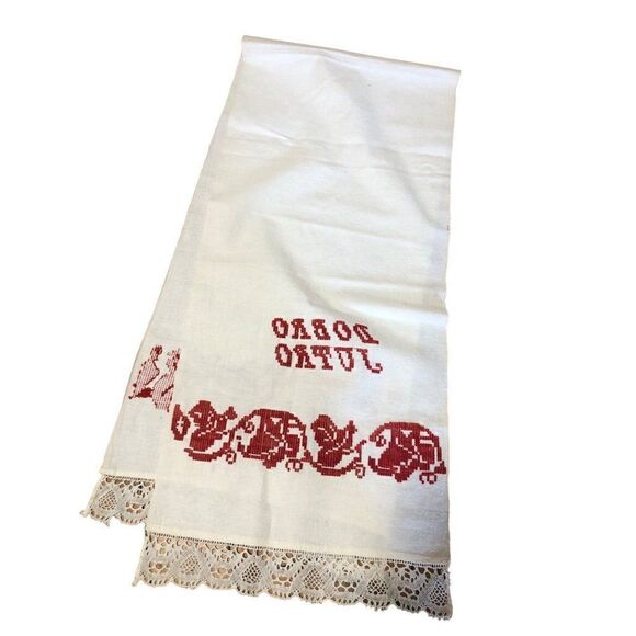 Vintage Linen Hand Towel Embroidered Handmade 17